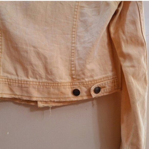 Free People Cotton Yellow Mustard  Distressed  Denim Jean Jacket Sz 8 - Picture 2 of 6